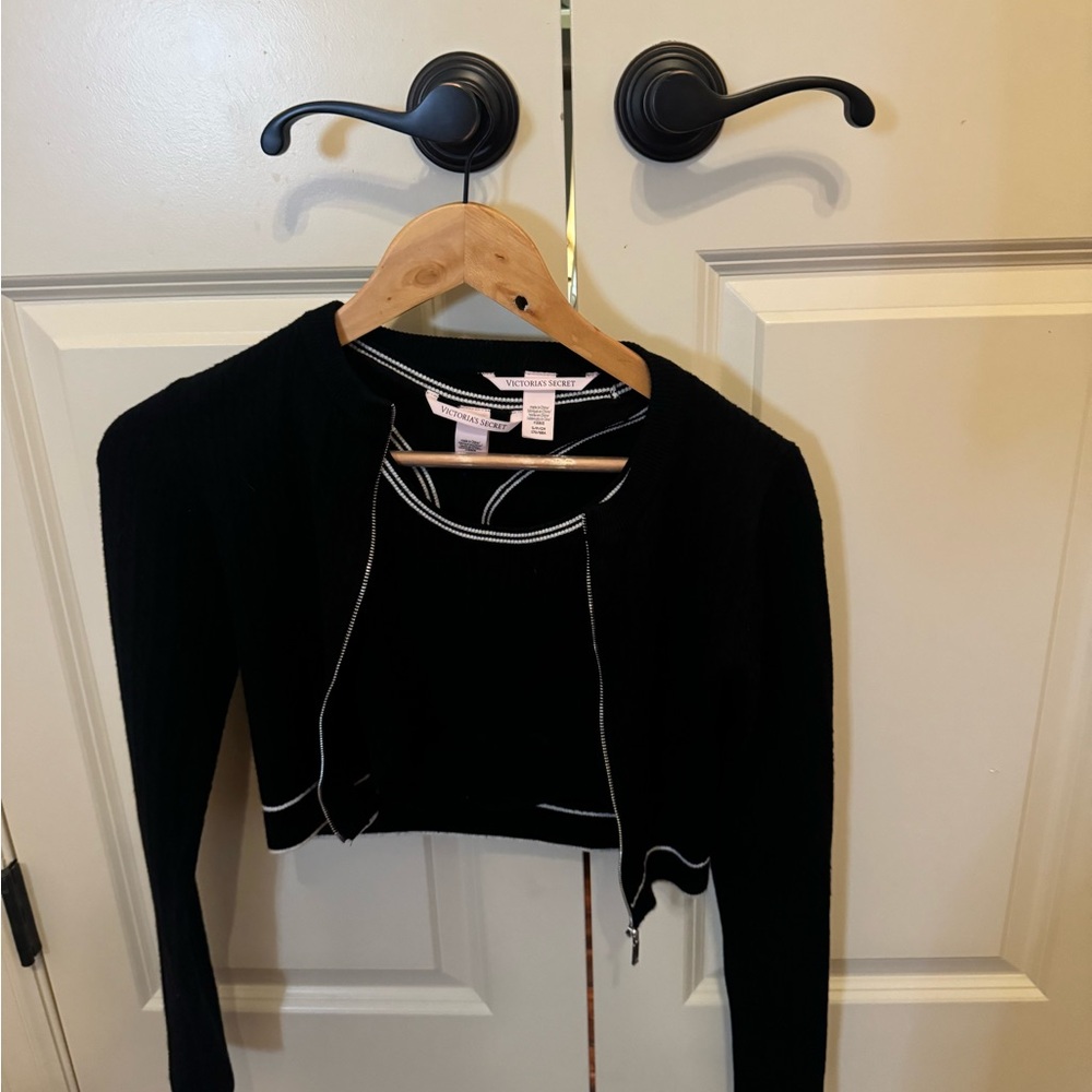 Victoria secret Black Cropped Cardigan and Tank Set